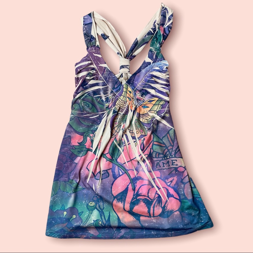 Y2K tattoo print racerback tank top